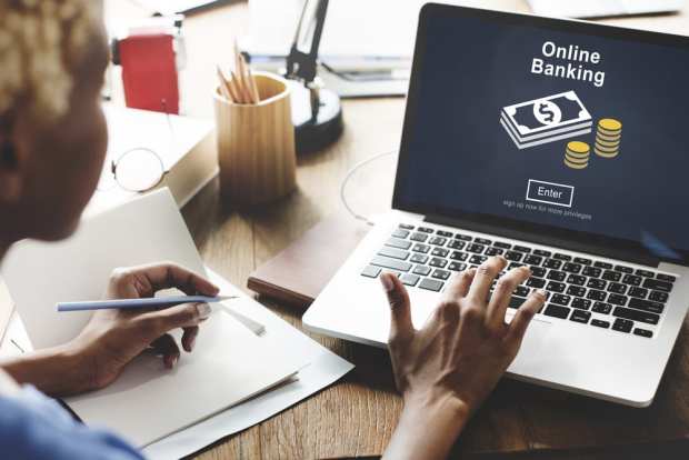 online banking on laptop