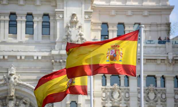 Spain government building and flag