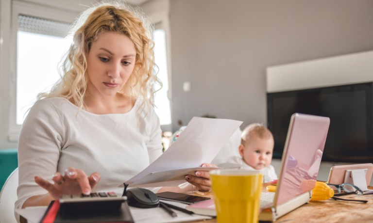 mother paying bills