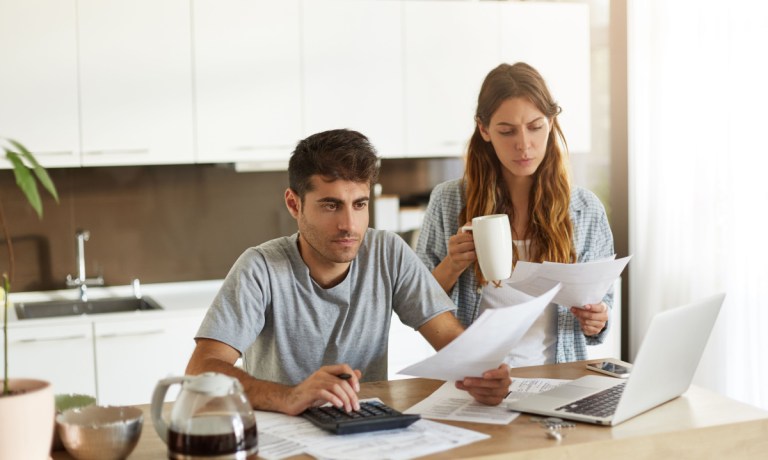 couple paying bills