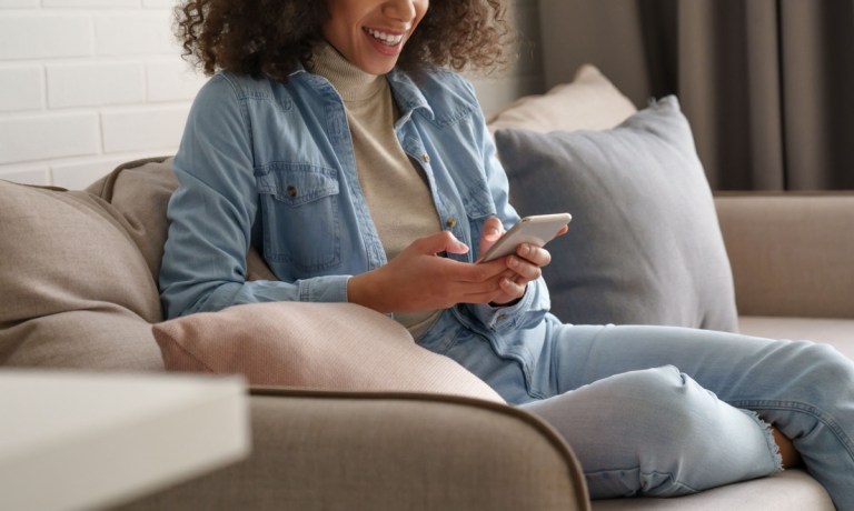 woman using smartphone app