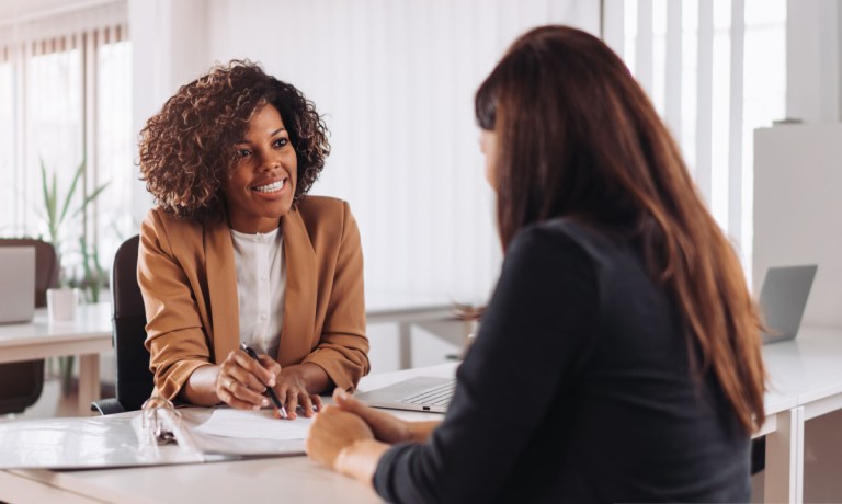 woman talking with banker