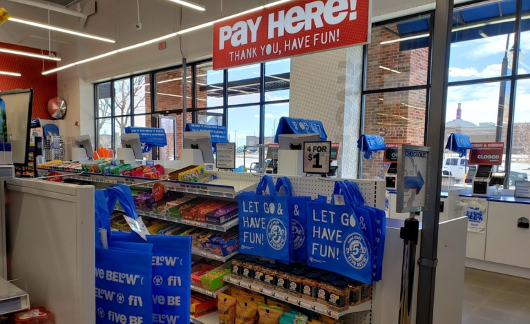 self-checkout at Five Below store