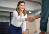 banker greeting customer