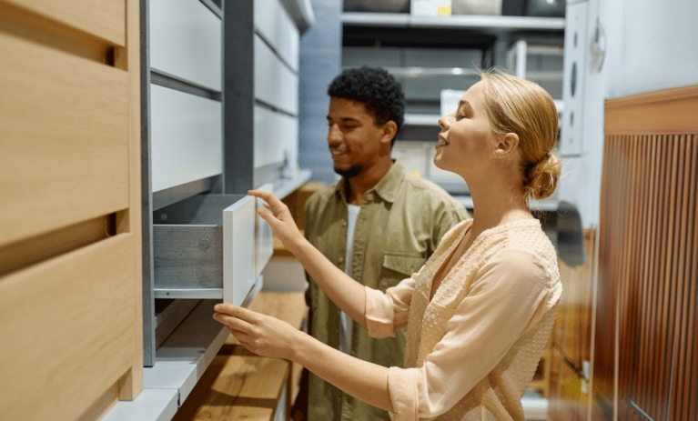 couple choosing new cabinets