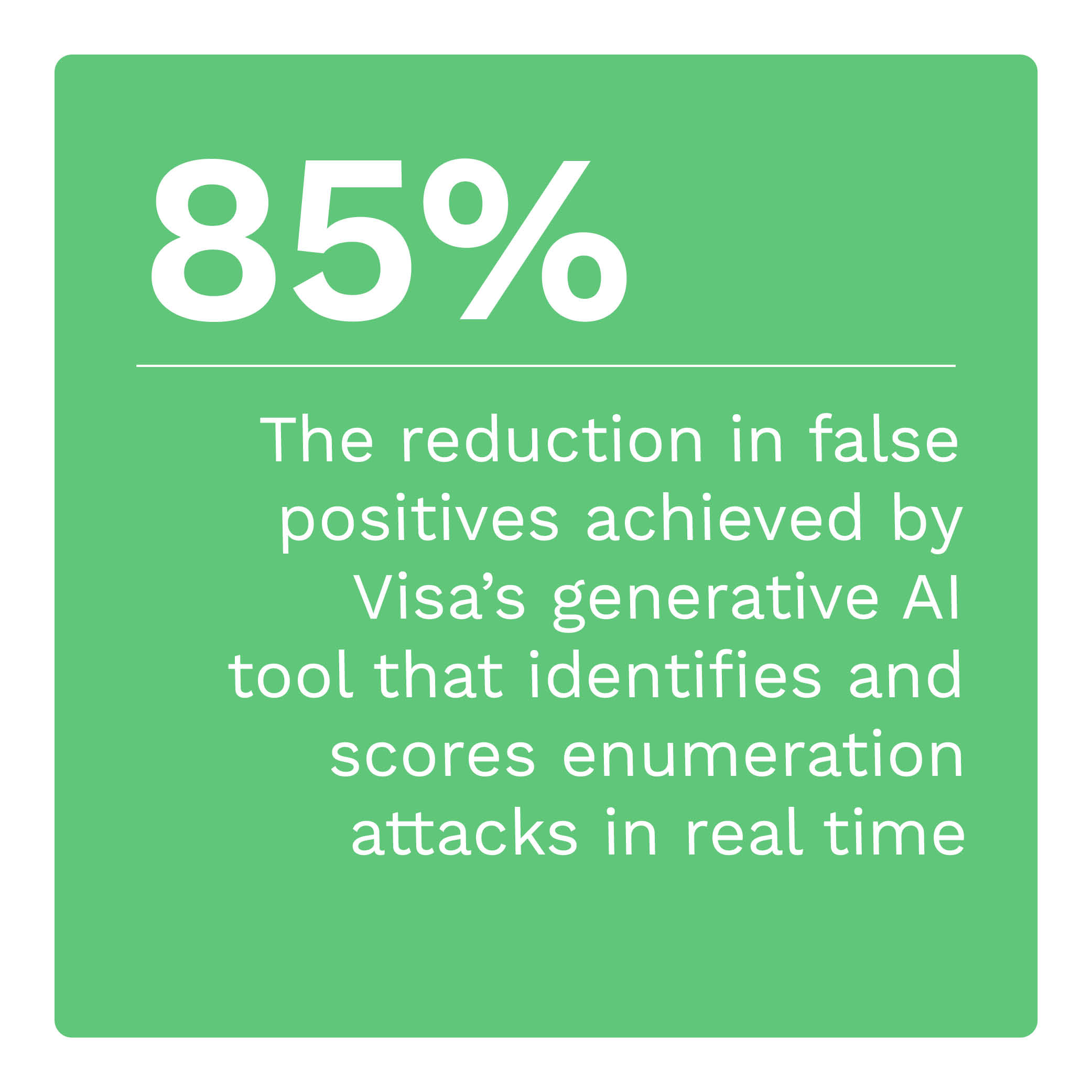 85%: The reduction in false positives achieved by Visa’s generative AI tool that identifies and scores enumeration attacks in real time