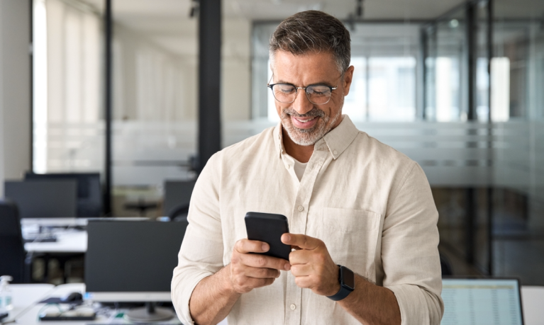 man banking with phone