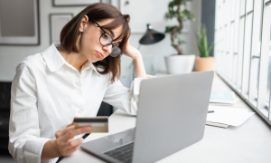 woman trying to shop online