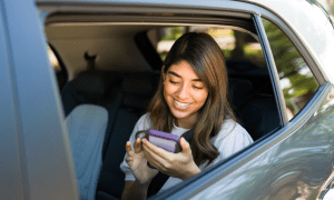 woman in ride share car