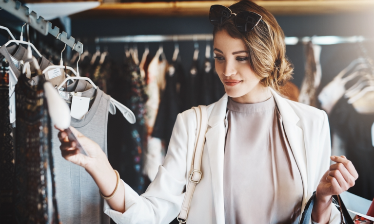 woman shopping high-end clothing